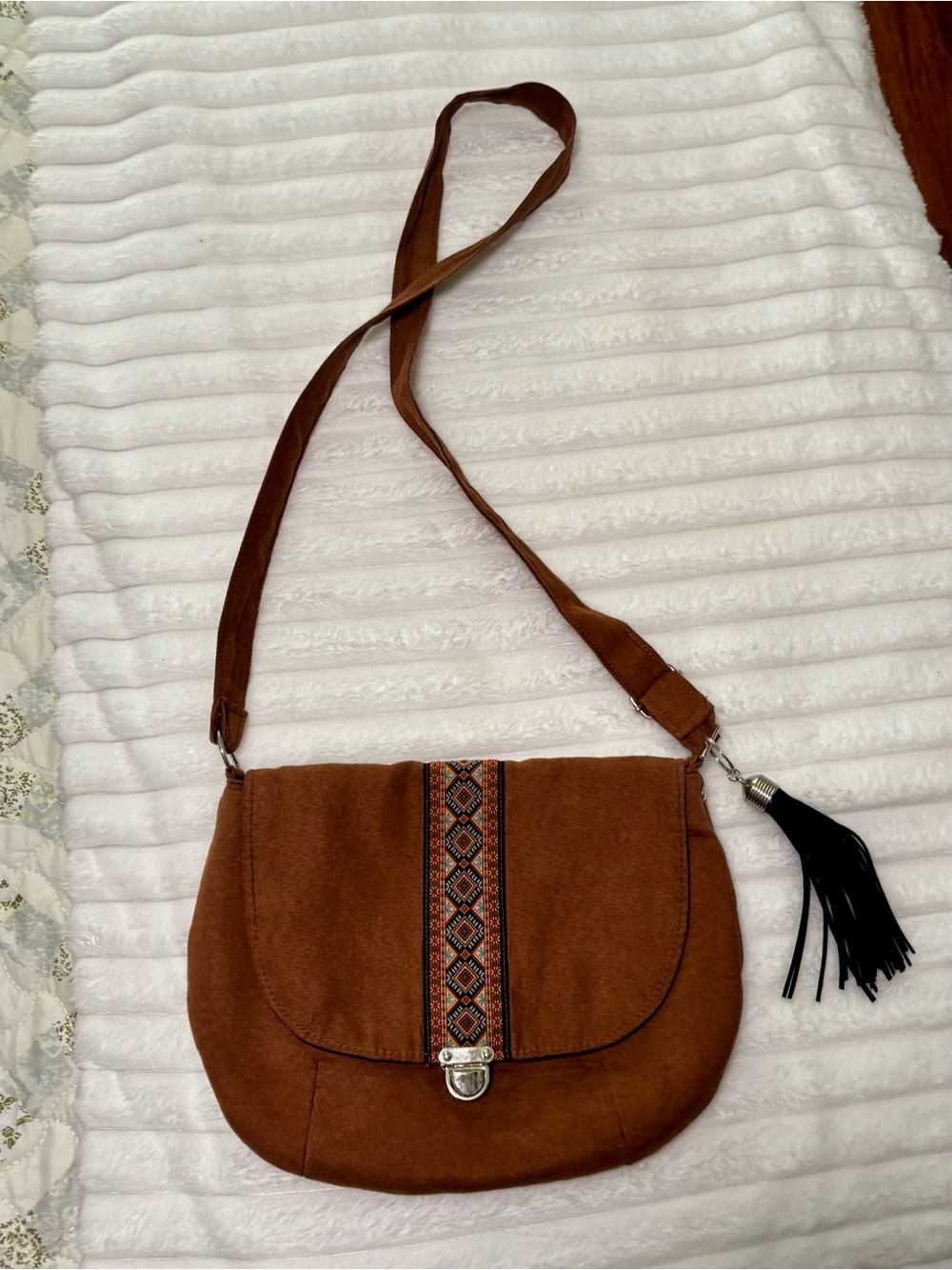 Boho Brown Crossbody Shoulder Bag with Tassel